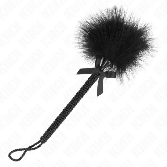 KINK - Massaggiatore con corda in nylon con piume e fiocco nero 25 cm