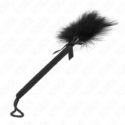 KINK - Massaggiatore con corda in nylon con piume e fiocco nero 25 cm
