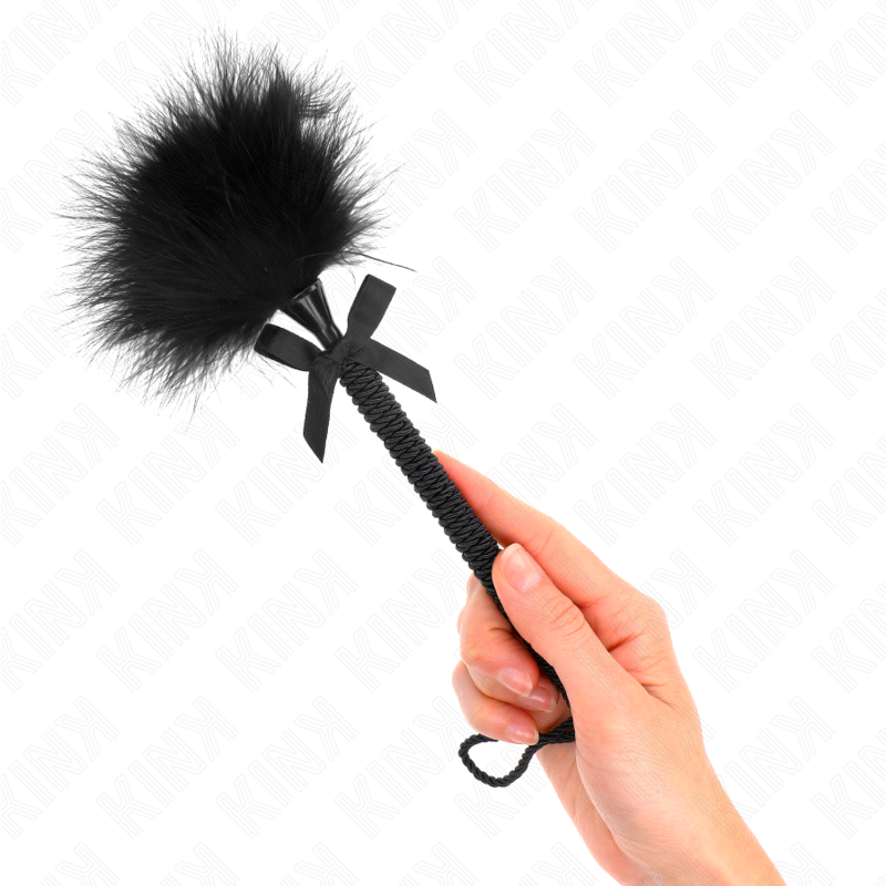 KINK - Massaggiatore con corda in nylon con piume e fiocco nero 25 cm