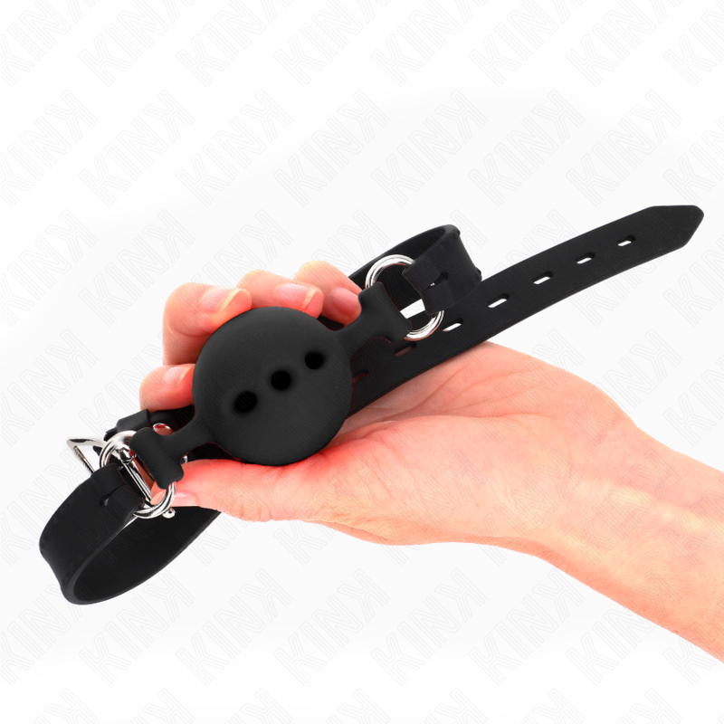 KINK - BAVAGLIO 55 x 2 CM PALLA 5 CM PIENO SILICONE TAGLIA L NERO REGOLABILE 35-51 CM