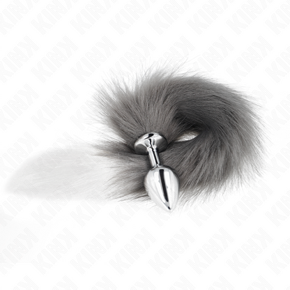 KINK - PLUG ANALE TAGLIA M 8 X 3,5 CM CON CODA SINTETICA 40 CM ARGENTO E BIANCO