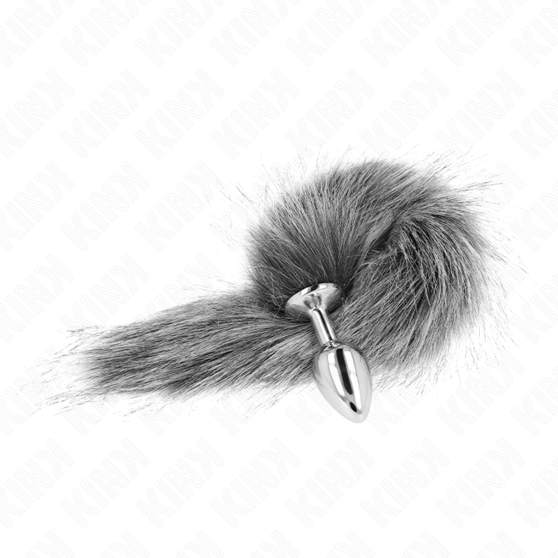 KINK - PLUG ANALE TAGLIA S 7 X 3 CM CON CODA SINTETICA 40 CM ARGENTO