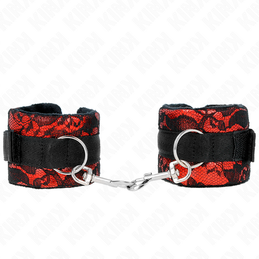 KINK - BRACCIALETTI CORTI CON PIZZO DI VELLUTO E BORDO IN NYLON, ROSSO/NERO, 23 X 6,5 CM
