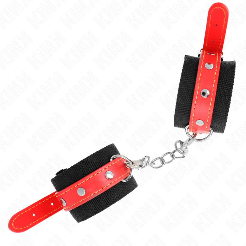 KINK - BRACCIALETTI IN NYLON NERO CON CINTURINO REGOLABILE IN SIMILPELLE ROSSA 19-24 CM X 5,5 CM
