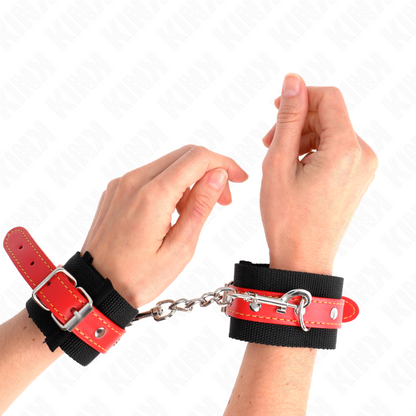 KINK - BRACCIALETTI IN NYLON NERO CON CINTURINO REGOLABILE IN SIMILPELLE ROSSA 19-24 CM X 5,5 CM