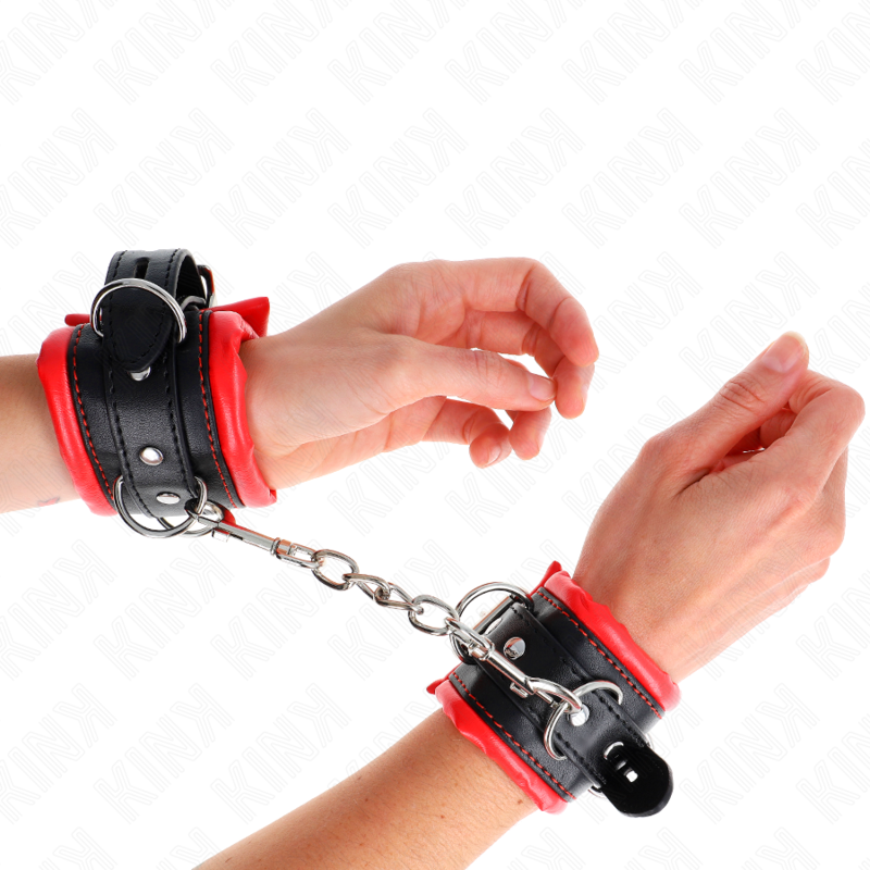 KINK - BRACCIALETTI PESANTI FODERA ROSSA REGOLABILI 20-30 CM X 6 CM