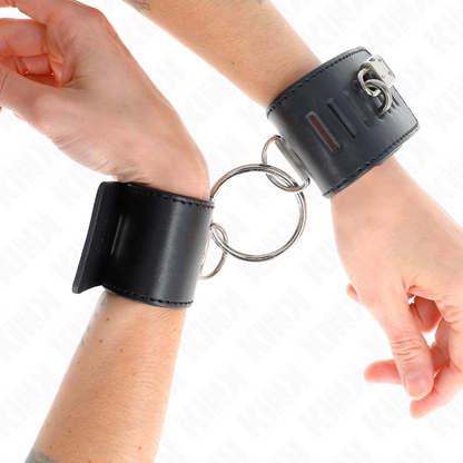 KINK - BRACCIALETTI FISSI CON ANELLO E CHIUSURA REGOLABILE CON LUCCHETTO NERO 16-23 CM X 5,5 CM