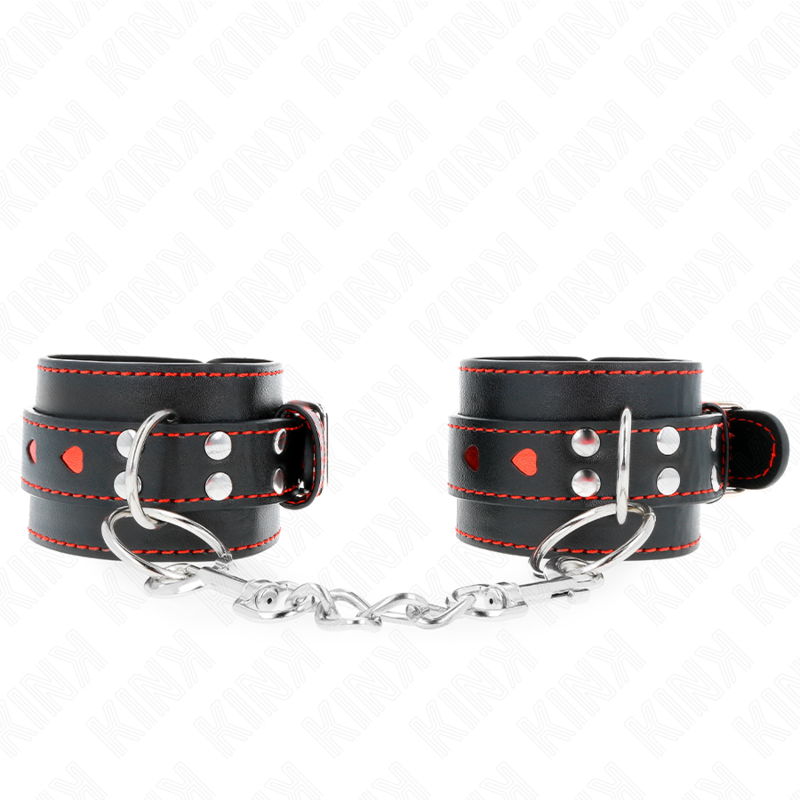 KINK - BRACCIALETTI NERI CON INSERTO CUORE ROSSO REGOLABILI 21-28 CM X 5,5 CM