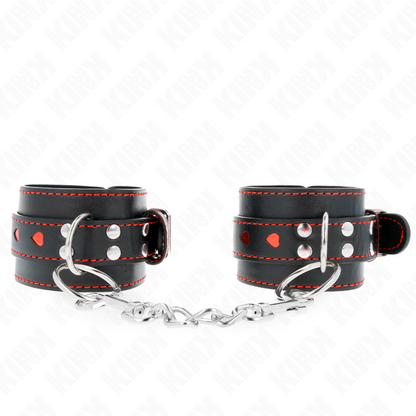 KINK - BRACCIALETTI NERI CON INSERTO CUORE ROSSO REGOLABILI 21-28 CM X 5,5 CM