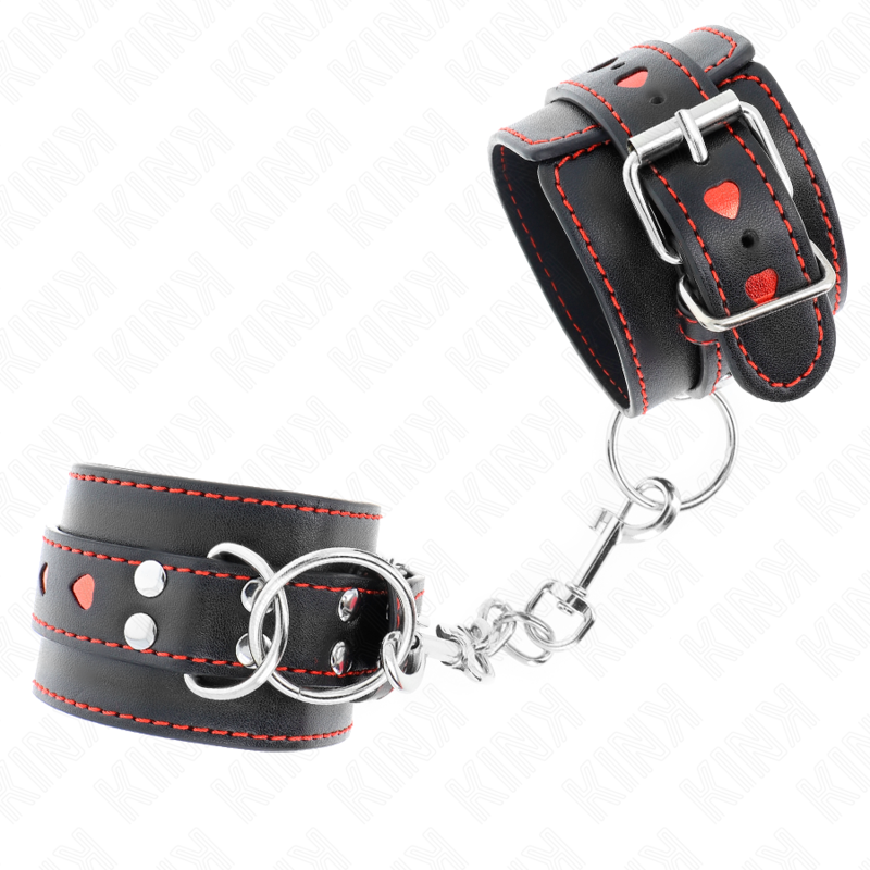 KINK - BRACCIALETTI NERI CON INSERTO CUORE ROSSO REGOLABILI 21-28 CM X 5,5 CM