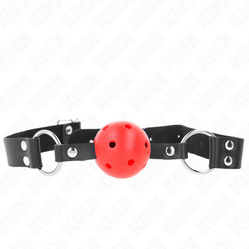 KINK - BALL GAG TRASPIRANTE 4 CM CON DOPPIO RIVETTO ROSSO 62 x 2,5 CM REGOLABILE 42-58 CM