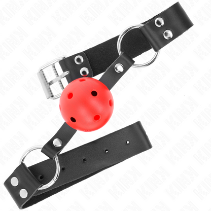 KINK - BALL GAG TRASPIRANTE 4 CM CON DOPPIO RIVETTO ROSSO 62 x 2,5 CM REGOLABILE 42-58 CM