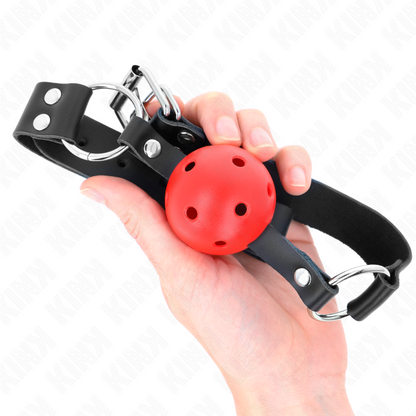 KINK - BALL GAG TRASPIRANTE 4 CM CON DOPPIO RIVETTO ROSSO 62 x 2,5 CM REGOLABILE 42-58 CM