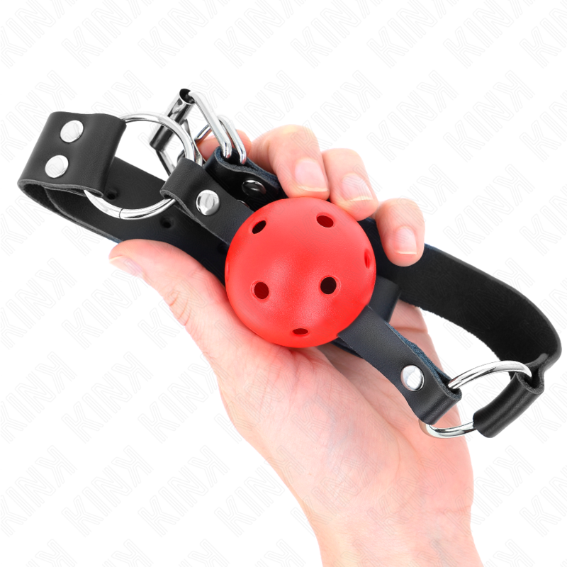KINK - BALL GAG TRASPIRANTE 4 CM CON DOPPIO RIVETTO ROSSO 62 x 2,5 CM REGOLABILE 42-58 CM