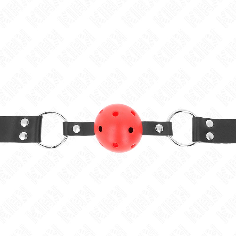 KINK - BALL GAG TRASPIRANTE 4 CM CON DOPPIO RIVETTO ROSSO 62 x 2,5 CM REGOLABILE 42-58 CM
