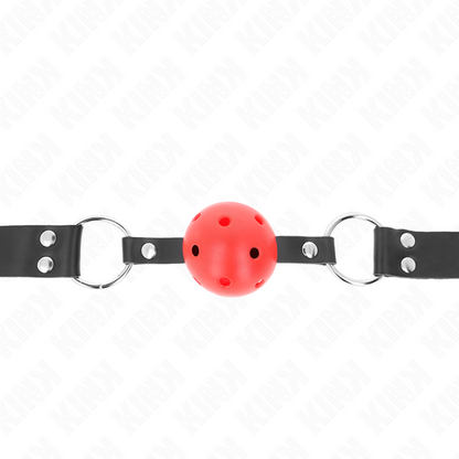 KINK - BALL GAG TRASPIRANTE 4 CM CON DOPPIO RIVETTO ROSSO 62 x 2,5 CM REGOLABILE 42-58 CM