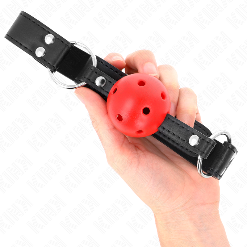 KINK - BALL GAG 4 CM TRASPIRANTE CON DOPPIO RIVETTO IN PELLE 62 x 2,5 CM REGOLABILE 42-58 CM