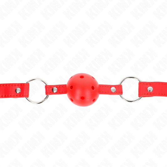 KINK - BALL GAG TRASPIRANTE 4 CM CON DOPPIO RIVETTO MODELLO 1 ROSSO 62 x 2,5 CM REGOLABILE 42-58 CM