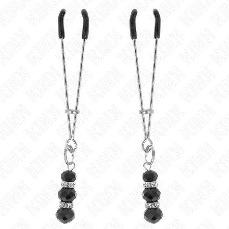 KINK - MORSETTI PER CAPEZZOLI SOTTILI IN ARGENTO CON SFERE DI VETRO NERO TRIPLE 7 CM