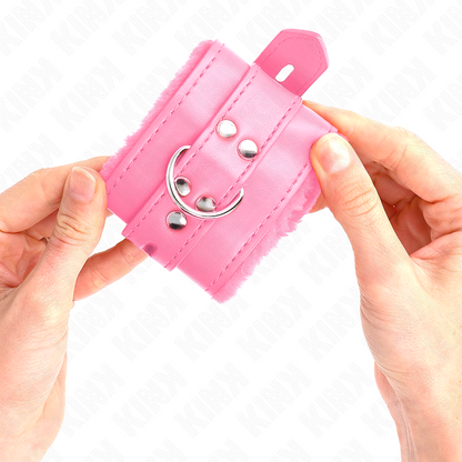KINK - BRACCIALETTI ROSA CON FODERINE A FORI QUADRATI E CINTURINO ROSA REGOLABILE 17-29 CM X 6 CM