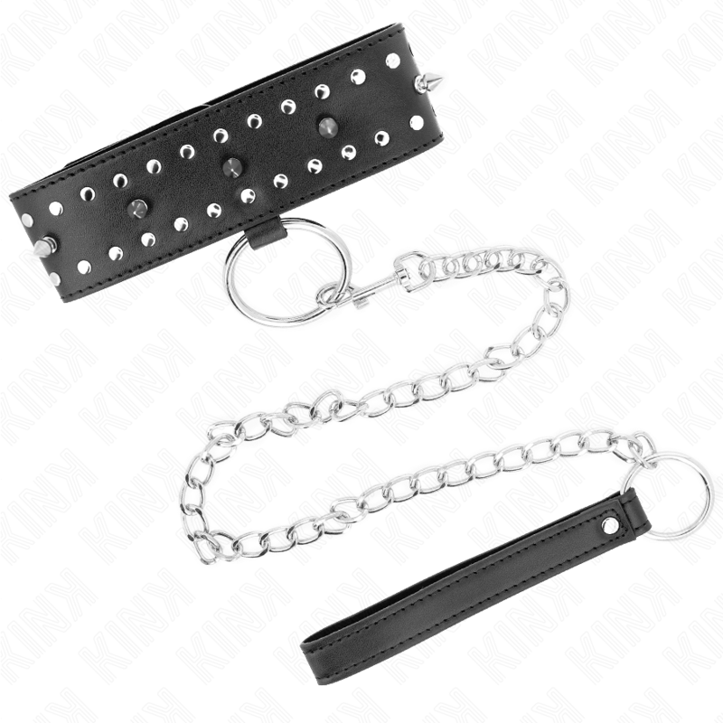 KINK - GUINZAGLIO CON BORCHIE ARGENTO 65 CM MODELLO 1 REGOLABILE 36-43 CM X 5 CM