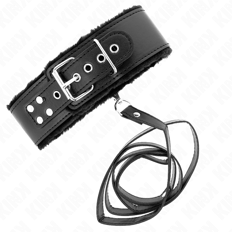 KINK - GUINZAGLIO CON BORCHIE ARGENTO 116 CM MODELLO 4 NERO REGOLABILE 40-48 CM X 6 CM