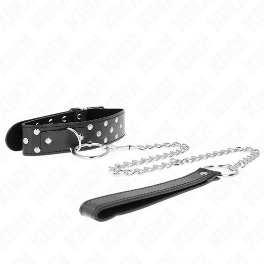 KINK - COLLARE CON GUINZAGLIO 65 CM ANELLO RIVETTO NERO REGOLABILE 36-50 CM X 3,8 CM