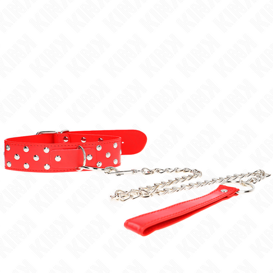 KINK - COLLARE CON GUINZAGLIO 65 CM ANELLO RIVETTO ROSSO REGOLABILE 36-50 CM X 3,8 CM