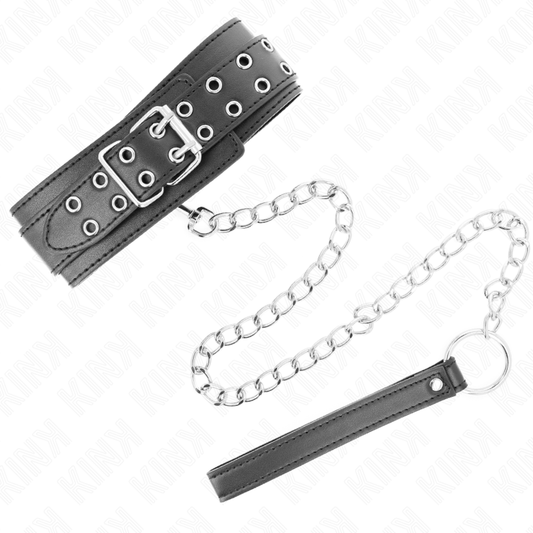 KINK - COLLARE CON GUINZAGLIO 65 CM FIBBIE ARGENTO REGOLABILI 33-46 CM X 5,5 CM