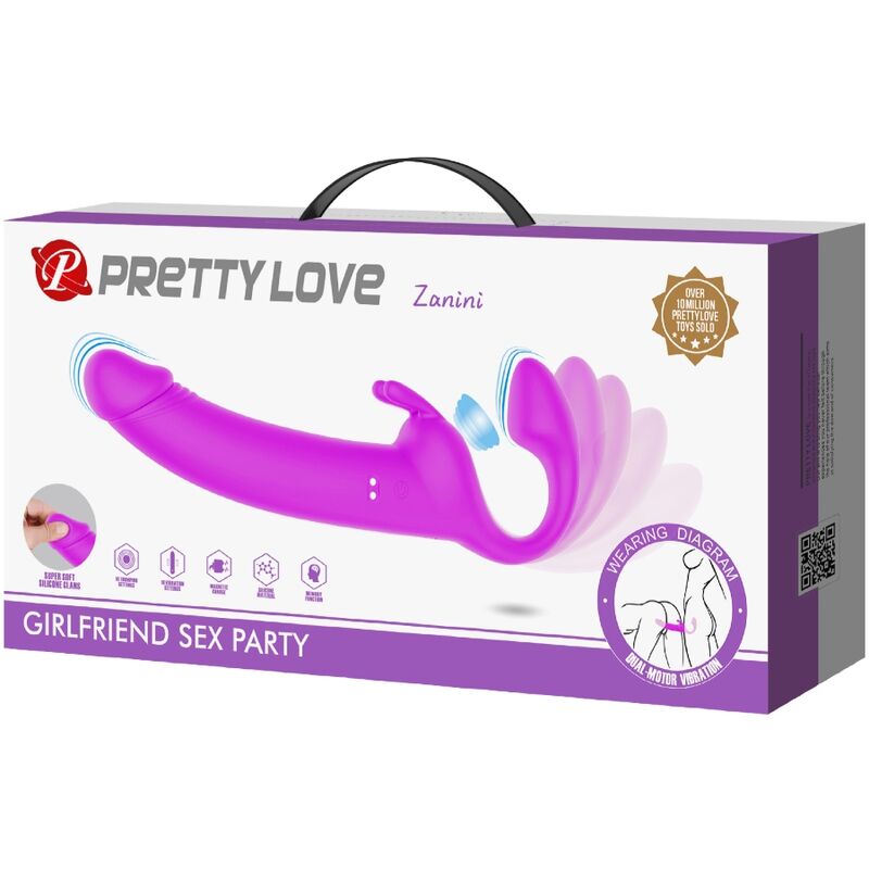PRETTY LOVE - DILDO ZANINI STRAP-ON SENZA IMBRACATURA 10 VIBRAZIONI VIOLA