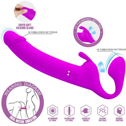 PRETTY LOVE - DILDO ZANINI STRAP-ON SENZA IMBRACATURA 10 VIBRAZIONI VIOLA
