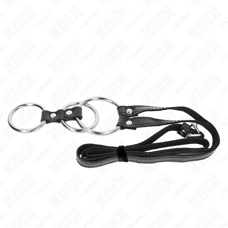 KINK - ANELLO PER IL PENE IN METALLO TRIPLO DA 3,8 CM A 5 CM CON CINTURA IN SIMILPELLE 112 CM