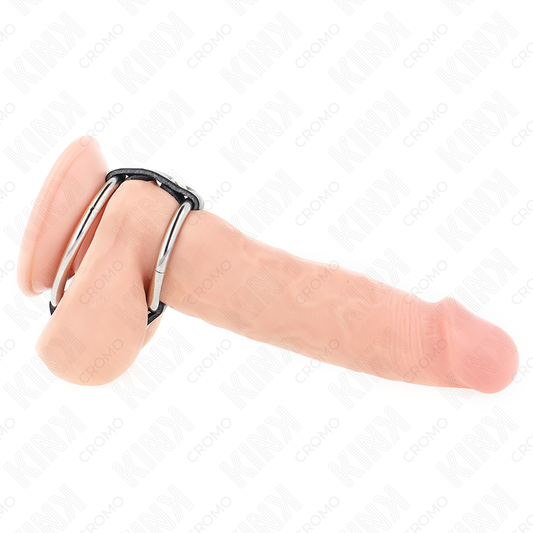 KINK - DOPPIO ANELLO PER IL PENE IN METALLO DA 3,8 CM A 5 CM COLLEGATO CON PELLE