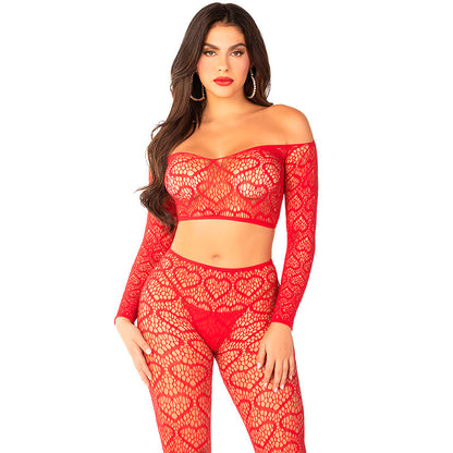 LEG AVENUE - CROP TOP + CALZE ROSSE TAGLIA UNICA
