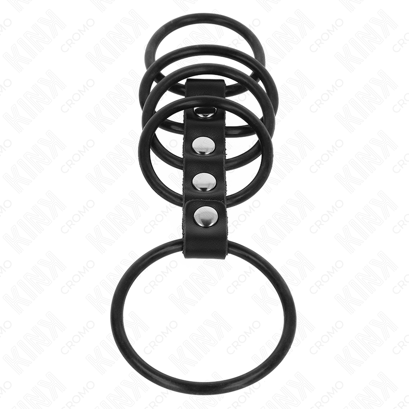 KINK - 5 ANELLI PER PENE IN SILICONE DA 3,8 CM A 4,8 CM COLLEGATI CON PELLE