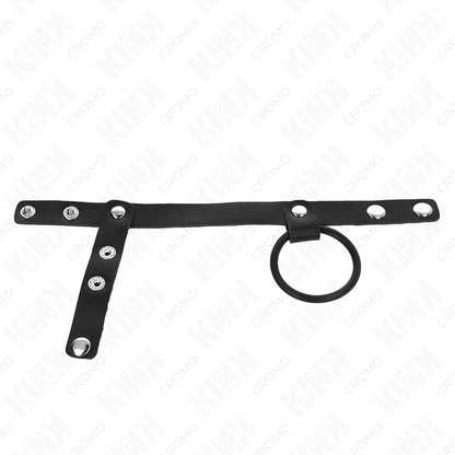 KINK - ANELLO PER PENE IN SILICONE DA 3,8 CM CON DIVISORE A PALLINE E CINTURINO IN PELLE DA 22 X 1,5 CM