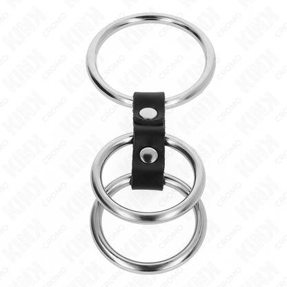 KINK - ANELLO PER IL PENE IN METALLO TRIPLO DA 3,7 CM A 5 CM CONNESSO CON PELLE