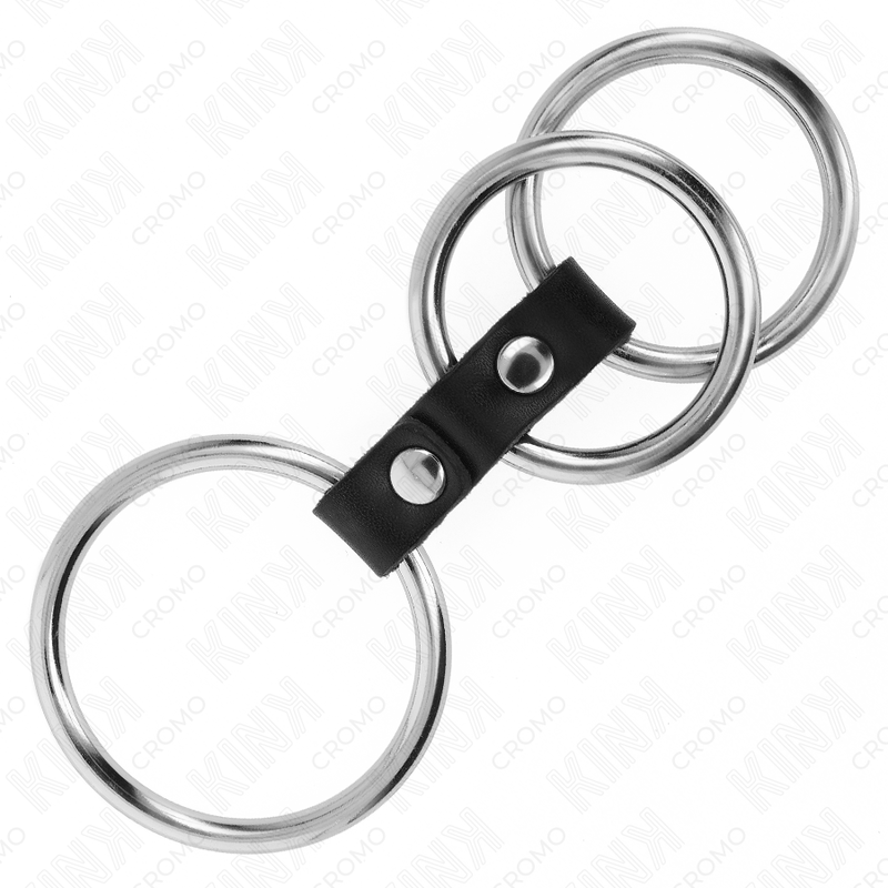 KINK - ANELLO PER IL PENE IN METALLO TRIPLO DA 3,7 CM A 5 CM CONNESSO CON PELLE