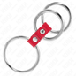 KINK - ANELLO PER IL PENE IN METALLO TRIPLO DA 3,7 CM A 5 CM CONNESSO CON PELLE ROSSA