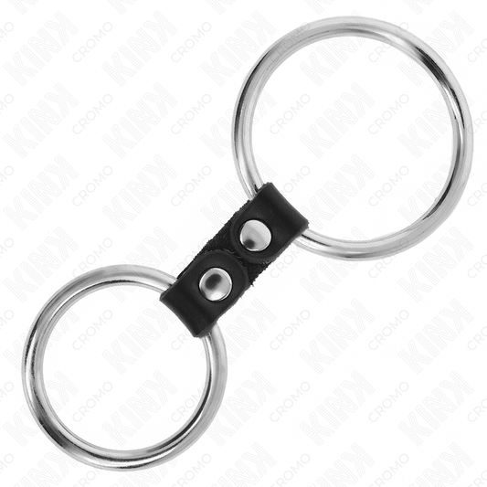 KINK - DOPPIO ANELLO PER PENE IN METALLO DA 3,7 CM A 5 CM COLLEGATO CON CINTURINO IN SIMILPELLE MODELLO 2