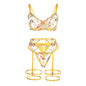 SUBBLIME - 954345 SUJETADOR + TANGA + LIGUEROS DISEÑO FLORAL AMARILLO S/M