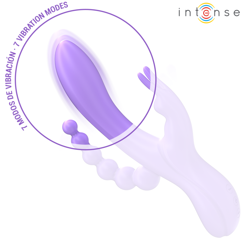 INTENSO - MIKO VIBRATORE E STIMOLATORE TRIPLO RABBIT E ANALE 7 VIBRAZIONI VIOLA