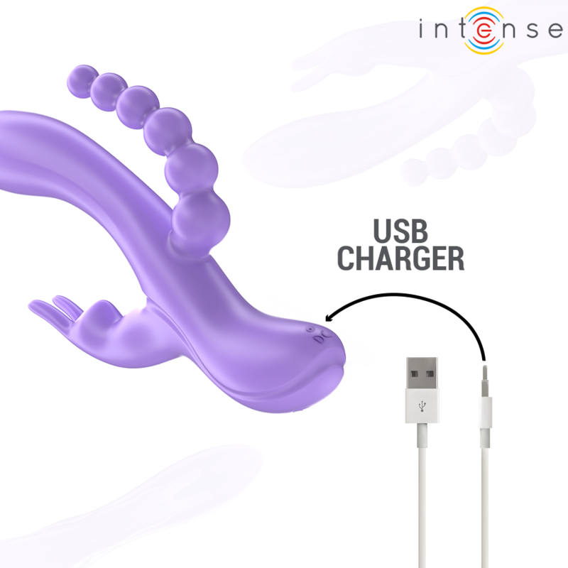 INTENSO - MIKO VIBRATORE E STIMOLATORE TRIPLO RABBIT E ANALE 7 VIBRAZIONI VIOLA