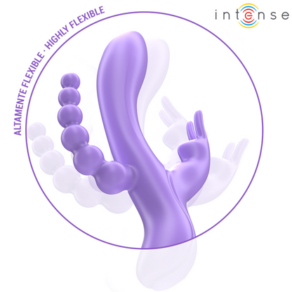INTENSO - MIKO VIBRATORE E STIMOLATORE TRIPLO RABBIT E ANALE 7 VIBRAZIONI VIOLA