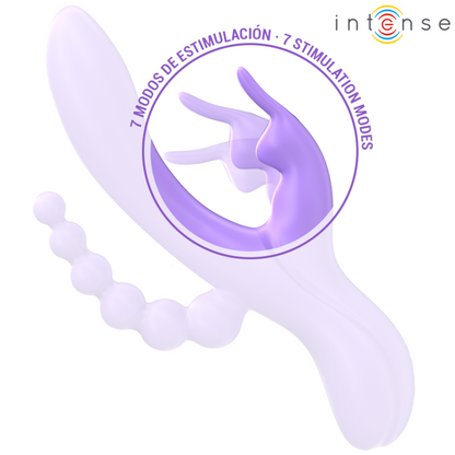 INTENSO - MIKO VIBRATORE E STIMOLATORE TRIPLO RABBIT E ANALE 7 VIBRAZIONI VIOLA