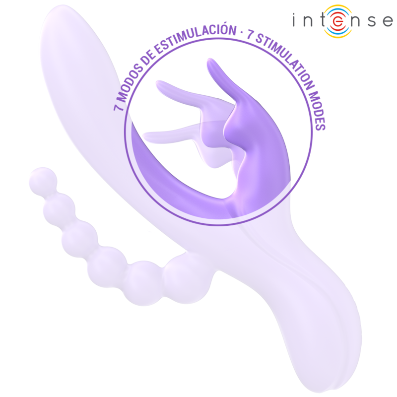 INTENSO - MIKO VIBRATORE E STIMOLATORE TRIPLO RABBIT E ANALE 7 VIBRAZIONI VIOLA