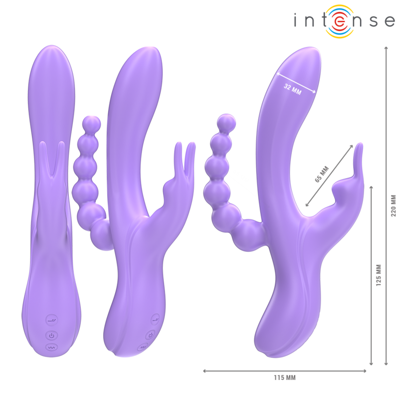INTENSO - MIKO VIBRATORE E STIMOLATORE TRIPLO RABBIT E ANALE 7 VIBRAZIONI VIOLA