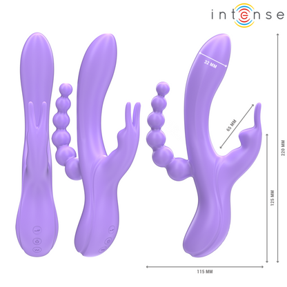 INTENSO - MIKO VIBRATORE E STIMOLATORE TRIPLO RABBIT E ANALE 7 VIBRAZIONI VIOLA