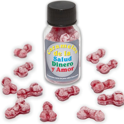 Spicy Devil - 12 caramelle a forma di pene alla fragola/ciliegia a tema salute-soldi-amore