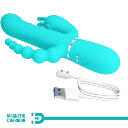 PRETTY LOVE - CAMMY VIBRATORE TRIPLO RABBIT MULTIFUNZIONE 4 IN 1 BLU